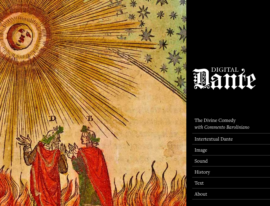screenshot of digital dante website